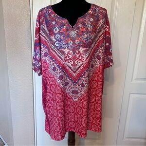 Catherines Red‎ White and Blue Chevon Floral Top Blouse Size 2X